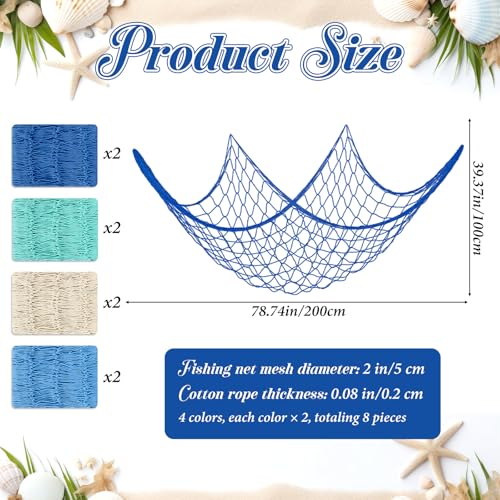 8 Pack Fish Net Decorations for Party, 39.4x78.7 Inch Ocean-Themed Netting