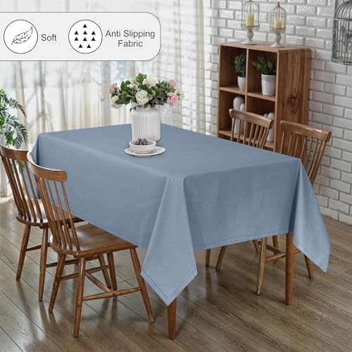 Cotton Linen Table Cloth 84x60 Inches - Grey, Hemstitched, Elegant Dining Accessory