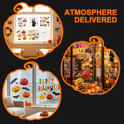 Halloween Window Gel Clings - 6 Sheets Flexible Stickers for Glass, Spooky Decor