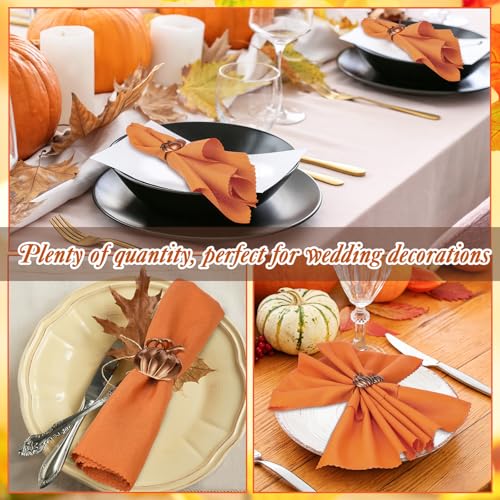 Fall & Thanksgiving Napkin Ring Set with Cloth Napkins - Pumpkin Design, 24 Pieces