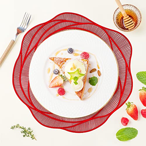 Red Rose Flower Shaped Placemat Set of 4 - Elegant Circular Vinyl Table Mats
