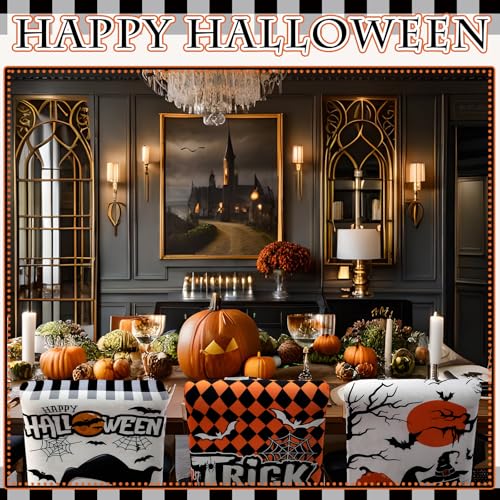 Halloween Chair Covers 6-Pack Spooky Ghost Skeleton Pumpkin Bat Witch Decor