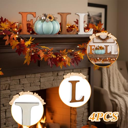 Fall Thanksgiving Wooden Letter Sign Set with Pumpkin Decor - Autumn Home Decor