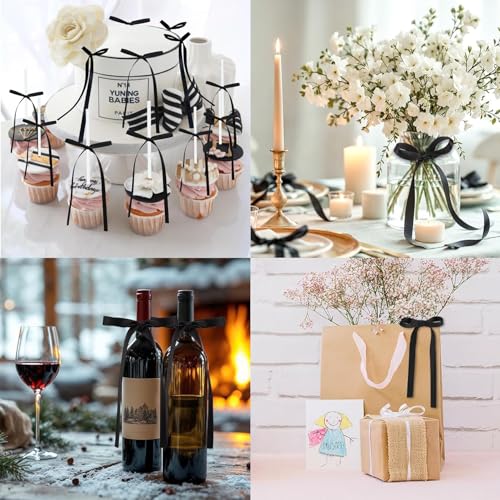 Black Satin Ribbon Bow Party Decorations Set - 40pcs for Elegant Birthday & Event Backdrop - Variation of THIS listing