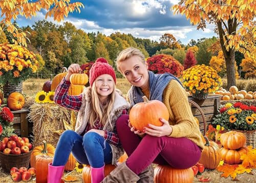 8x6FT Fall Pumpkin Backdrop Autumn Haystack Maple Leaves Photography Background