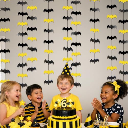 Bat Birthday Party Decorations Garland Set - Black and Yellow Bat Cutouts for Themed Events