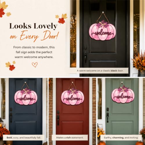 Pink Fall Pumpkin Door Hanger Wooden Welcome Sign for Home Decor - DIENGDAED