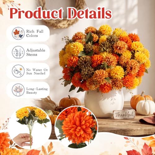 Artificial Fall Flowers Faux Silk Mums Set of 24 - Harvest Assorted