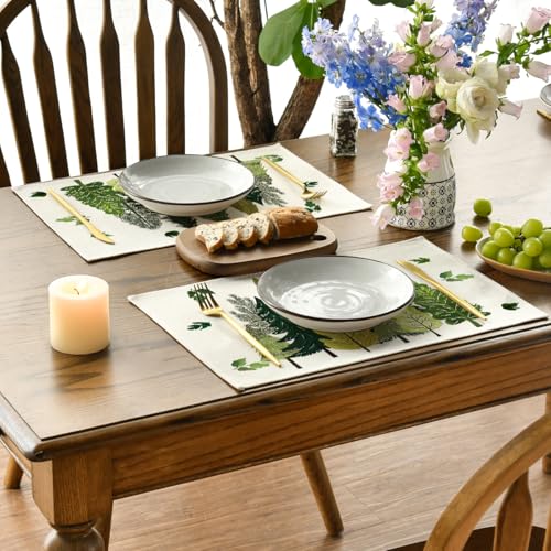 12x18 Inch Rectangular Placemats Set of 4 - Spring Leaves Table Decor