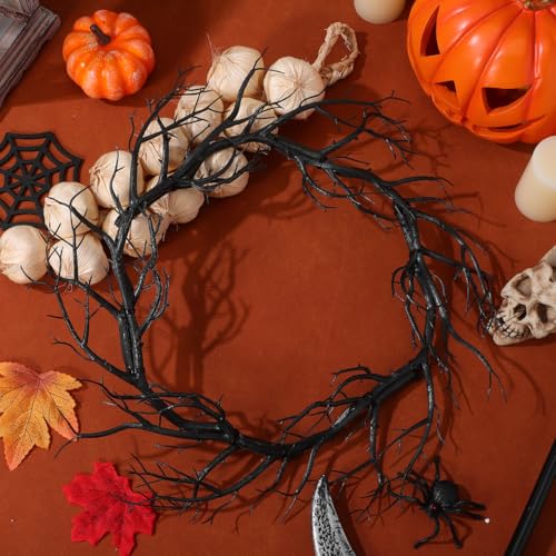 Halloween Door Wreath Fake Twig Garland Outdoor Decor Scary Front Door Accessory
