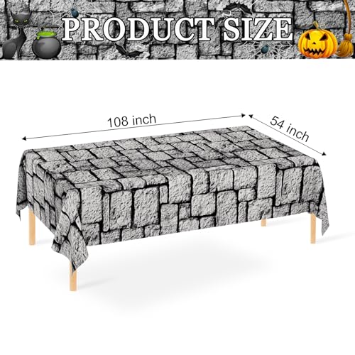 2 Pack Stone Wall Tablecloths - Medieval Brick Stone Plastic Table Cover for Halloween & Parties Variation of Stone / 2 Pack