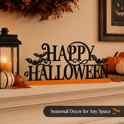 Halloween Wood Sign with Bat Cutouts - Spooky Holiday Decor
