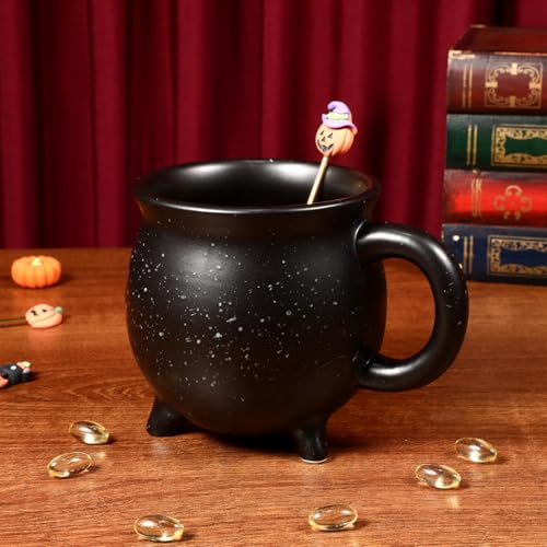 Halloween Witch Brew Cauldron Mug 450ML Black Ceramic Drinkware - Decorative Cauldron Cup