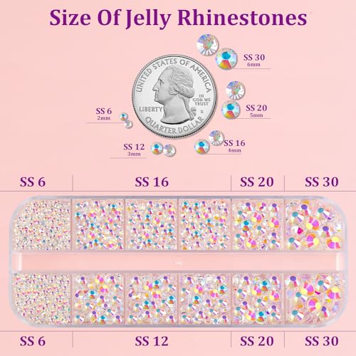Resin Jelly Rhinestones with Glue Set for Crafting - Flatback Crystals, AB Finish, 2 Boxes