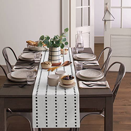 QueenKer Boho Black White Geometric Table Runner 13x36 Inch - Indoor Outdoor Decor