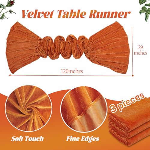 Orange Velvet Table Runner 29x120 Inches Set of 3 Fall Halloween Decor