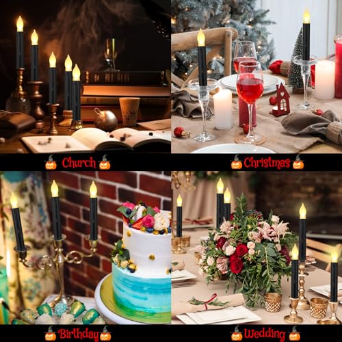 Flameless LED Taper Candles Black Warm White Light 108 Pieces Safe Home Decor