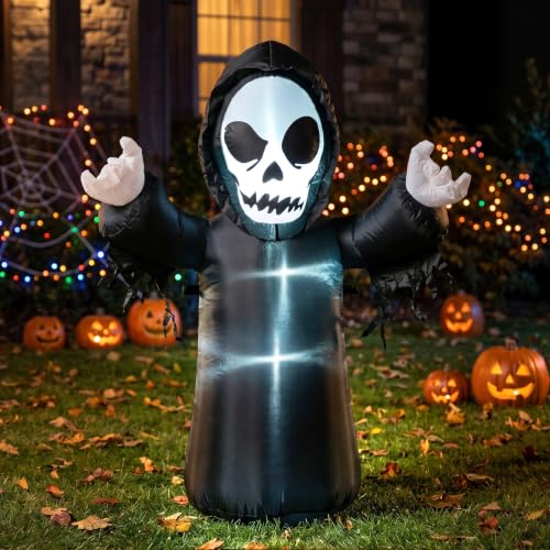 Halloween Grim Reaper Inflatable Decoration with Built-in LEDs - 4FT, Spooky Outdoor Decor