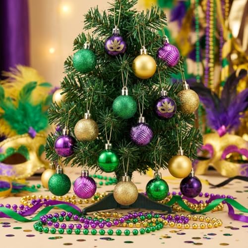 Mini Mardi Gras Holiday Ornaments Set - Purple, Green, Gold, 25 Pieces
