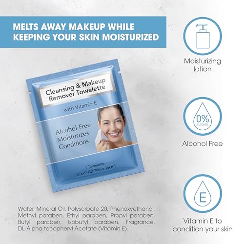 Diamond Wipes Makeup Remover Face Wipes with Vitamin E - 50 Count, Light Blue Packaging
