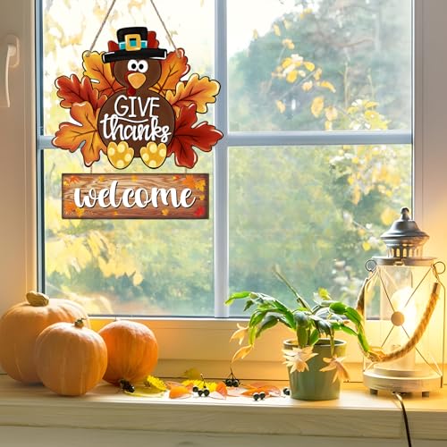 Thanksgiving Wooden Door Sign Set - Fall Harvest Welcome Decor for Front Door & Wall