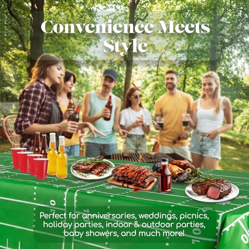 Football Field Tablecloth 54 x 108 Inches - 12 Pack Disposable Rectangular Table Cover for Parties