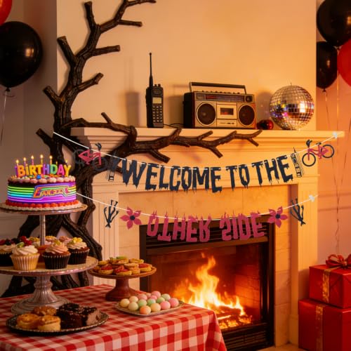 Black Red Glitter Welcome to the Other Side Banner for Stranger Party Decorations