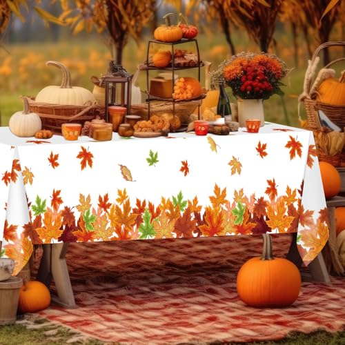 12 Pack Fall Maple Leaf Disposable Plastic Tablecloth for Thanksgiving & Autumn Parties