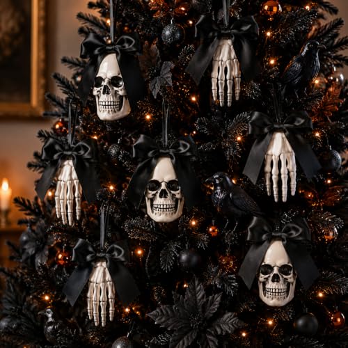 Halloween Skeleton Tree Ornaments Set - Black Bow Skull Decor for Gothic Parties - Classics