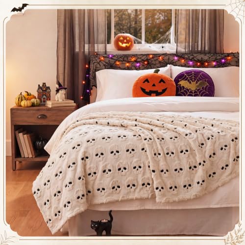 Halloween Throw Blanket 50x60in Skull Design Plush Blanket for Fall Decor