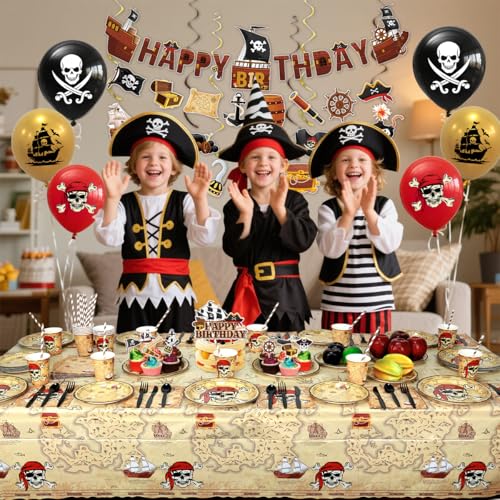Pirate Party Decorations Set for Kids Birthday - Plates, Cups, Banner, Balloons & More