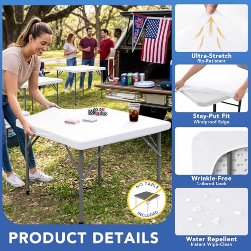 Square Fitted Elastic Table Cover 4 Pack - White 36x36 Inches - Stretch Spandex Tablecloth