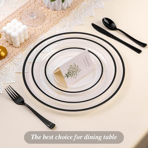 Black Rim 12-Inch Clear Charger Plates Set of 50 - Elegant Tableware