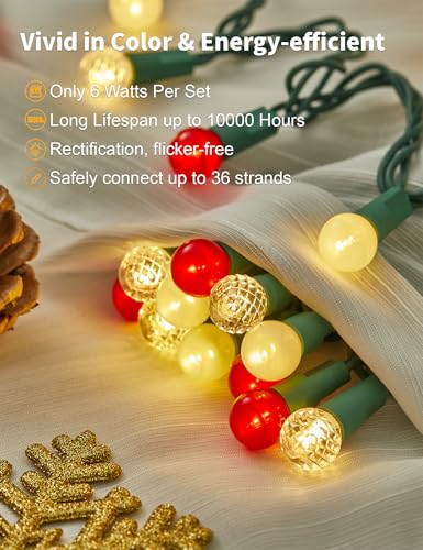 BOHON Outdoor Globe String Lights 24FT 70 LEDs - Red & Warm White 2 Pack