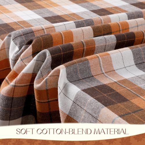 Romanstile Fall Checkered Tablecloth - Brown Plaid 54 x 80 Inch Rectangle