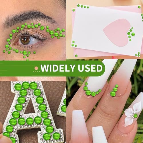Self Adhesive Face Gem Stickers - Rhinestones for Makeup & Crafts, Green