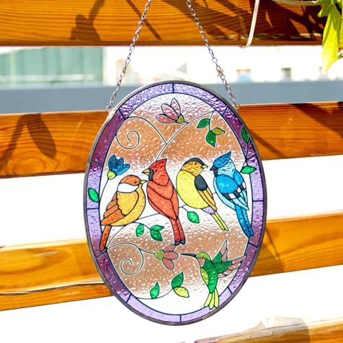 Birds on a Branch Stained Glass Window Hanging - Sun Catcher Wall Decor