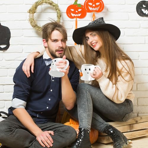 Halloween Ghost Coffee Mug Set - 12 oz Ceramic Boo Cups with Handle