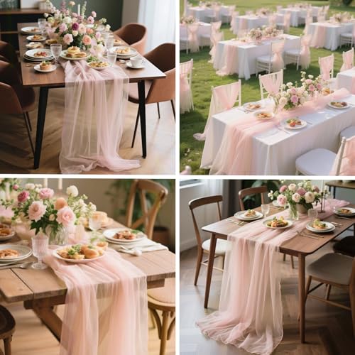 Peach Pink 10FT Chiffon Table Runner for Wedding & Party Decor - Boho Rustic Sheer Fabric