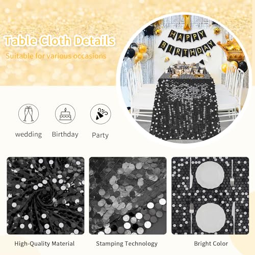 102x50 Inch Black Sequin Tablecloth for Party & Holiday Celebrations