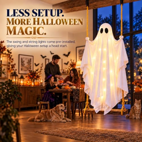 Large 5.8 FT Swinging Ghost with Lights Halloween Yard Decoration