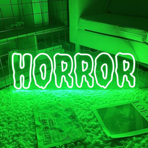Green Horror Neon Sign - Dimmable LED Wall Light for Halloween & Gothic Decor - 16.5x5.7 Inches