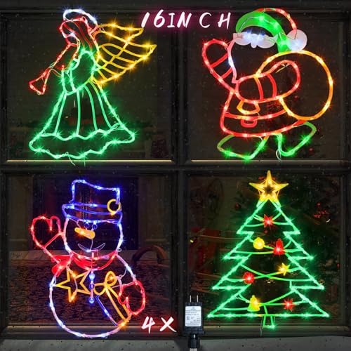 Christmas Window Silhouette Lights - 16 Inch Indoor & Outdoor Decoration - Santa, Angel, Snowman, Christmas Tree Variations