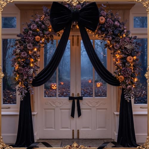 Oversized Halloween Black Velvet Bow with Streamers - Large Door & Tree Decor, Variation: Black