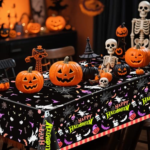 Black Halloween Plastic Tablecloth 3 Pack 54x108 Inch Rectangular Coverings