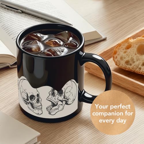 Half Skull Skull Coffee Mug 11oz - Spooky Halloween Black Ceramic Cup