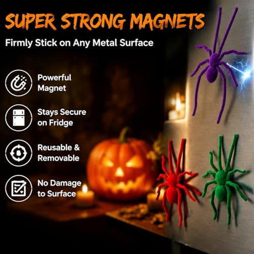 Deep 8PCS 3D Flocked Spider Refrigerator Magnets, Cute Realistic Decor Set