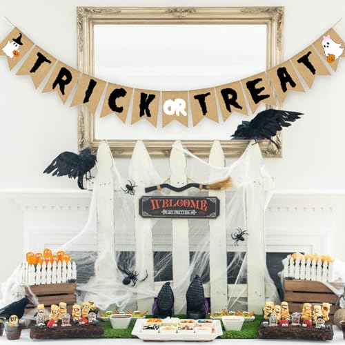 Halloween Trick or Treat Burlap Banner Ghost Pumpkin Bunting Decoration