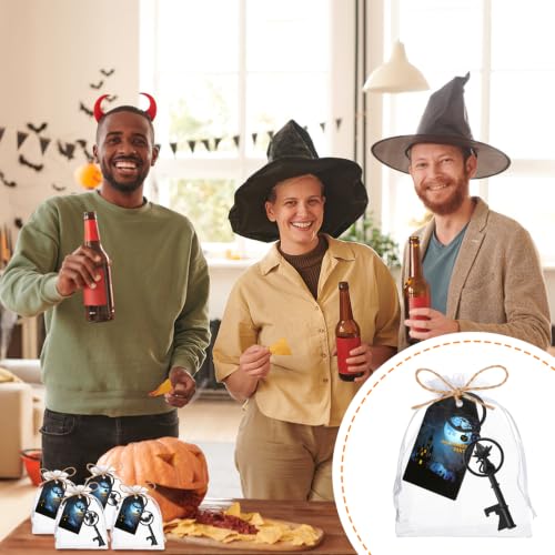 Halloween Bottle Opener Keychains Set Bulk Party Favors - Bat Skeleton Cat Ghost