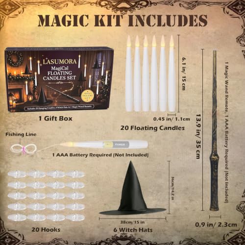 Halloween Flameless Floating Candles Set with Wand Remote & Witch Hats